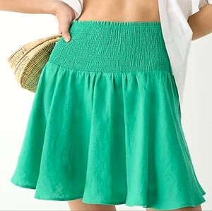 J.Crew smocked linen mini skirt, xl, green